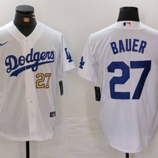 Men's Los Angeles Dodgers #27 Trevor Bauer White Stitched Baseball Jersey