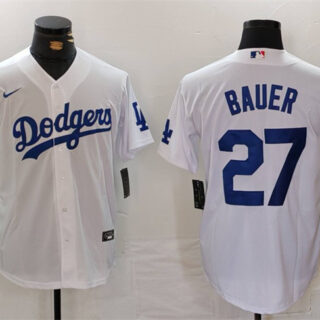 Men's Los Angeles Dodgers #27 Trevor Bauer White Stitched Baseball Jersey