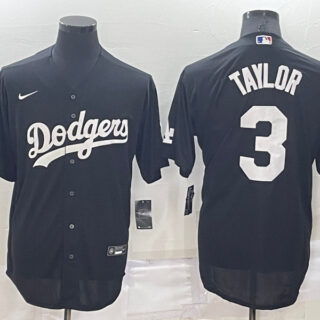 Men's Los Angeles Dodgers #3 Chris Taylor Black Cool Base Stitched Baseball Jersey