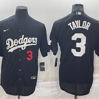 Men's Los Angeles Dodgers #3 Chris Taylor Black Cool Base Stitched Baseball JerseyS