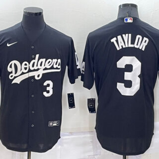 Men's Los Angeles Dodgers #3 Chris Taylor Black Cool Base Stitched Baseball Jerseys 1
