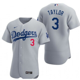 Men's Los Angeles Dodgers #3 Chris Taylor Grey Flex Base Stitched Jersey