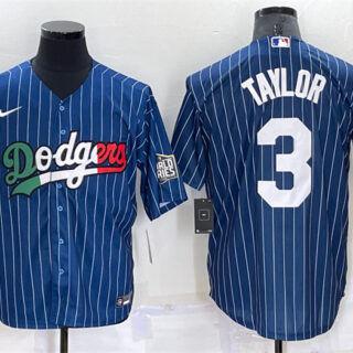 Men's Los Angeles Dodgers #3 Chris Taylor Navy Mexico World Series Cool Base Stitched Baseball Jersey