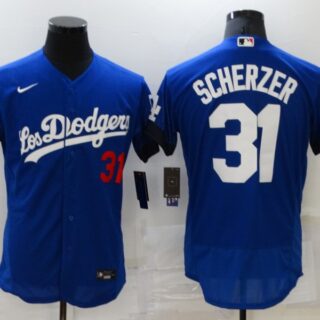Men's Los Angeles Dodgers #31 Max Scherzer Blue 2021 City Connect Flex Base Stitched Jersey