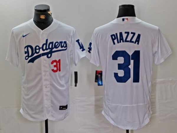 Men's Los Angeles Dodgers #31 Mike Piazza White Flex Base Stitched Baseball Jerseys
