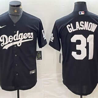 Men's Los Angeles Dodgers #31 Tyler Glasnow Black Cool Base Stitched Baseball Jersey