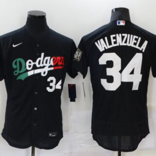 Men's Los Angeles Dodgers #34 Fernando Valenzuela Black Mexico 2020 World Series Flex Base Nike Jersey
