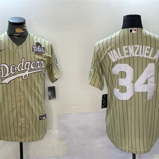 Men's Los Angeles Dodgers #34 Fernando Valenzuela Cream 2024 World Series Cool Base Stitched Baseball Jersey