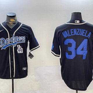 Men's Los Angeles Dodgers #34 Toro Valenzuela Black 2024 World Series Cool Base Stitched Baseball Jerseys