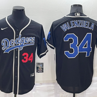Men's Los Angeles Dodgers #34 Toro Valenzuela Black Cool Base Stitched Baseball Jersey