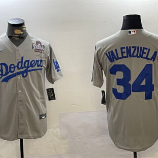 Men's Los Angeles Dodgers #34 Toro Valenzuela Grey 2024 World Series Cool Base Stitched Baseball Jersey