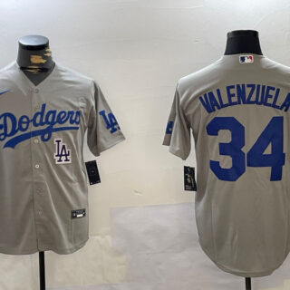 Men's Los Angeles Dodgers #34 Toro Valenzuela Grey Cool Base Stitched Baseball Jerseys
