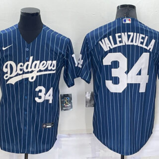 Men's Los Angeles Dodgers #34 Toro Valenzuela Navy Cool Base Stitched Baseball Jersey
