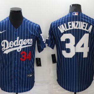 Men's Los Angeles Dodgers #34 Toro Valenzuela Navy Cool Base Stitched Jersey
