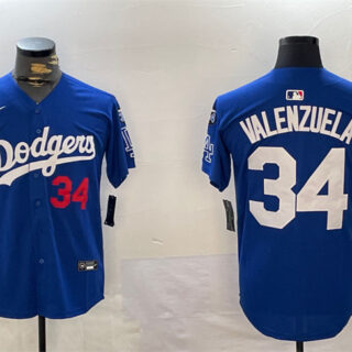 Men's Los Angeles Dodgers #34 Toro Valenzuela Royal 2024 World Series Champions With Fernando Memorial Patch Alternate Limited Stitched Baseball Jersey