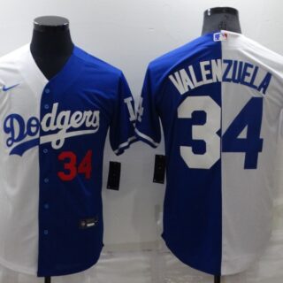 Men's Los Angeles Dodgers #34 Toro Valenzuela White Blue Split Cool Base Stitched Baseball Jersey
