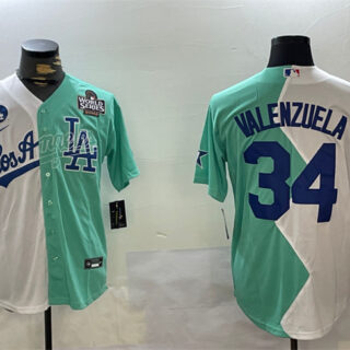 Men's Los Angeles Dodgers #34 Toro Valenzuela White Green Split 2024 World Series All-Star Cool Base Stitched Baseball Jersey