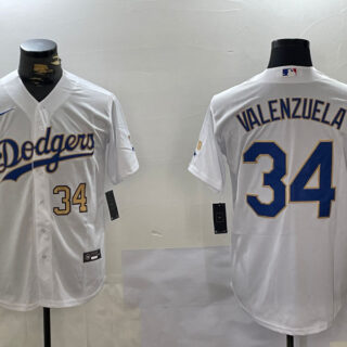 Men's Los Angeles Dodgers #34 White Gold Championship Cool Base Stitched Jerseys