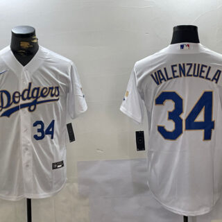 Men's Los Angeles Dodgers #34 White Gold Championship Cool Base Stitched Jerseys