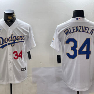 Men's Los Angeles Dodgers #34 White Gold Championship Cool Base Stitched Jerseys