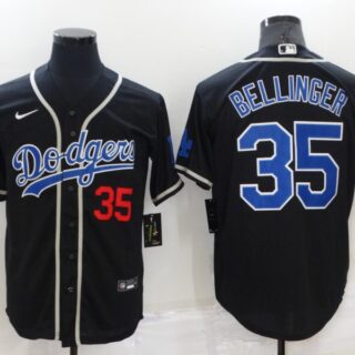 Men's Los Angeles Dodgers #35 Cody Bellinger Black Cool Base Stitched Baseball Jersey
