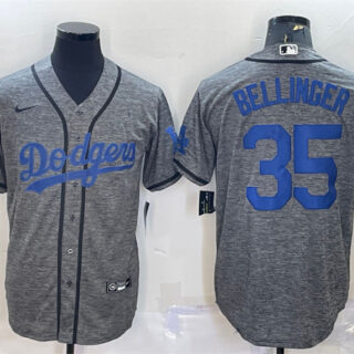 Men's Los Angeles Dodgers #35 Cody Bellinger Grey Cool Base Stitched Jersey