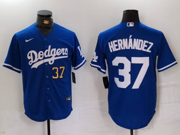 Men's Los Angeles Dodgers #37 Teoscar Hernandez Blue Cool Base Stitched Baseball Jerseys