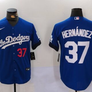 Men's Los Angeles Dodgers #37 Teoscar Hernandez Blue Cool Base Stitched Baseball Jerseys