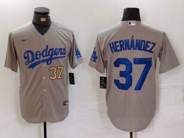 Men's Los Angeles Dodgers #37 Teoscar Hernandez Grey Cool Base Stitched Baseball Jerseys