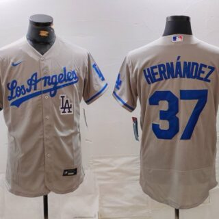 Men's Los Angeles Dodgers #37 Teoscar Hernandez Grey Flex Base Stitched Baseball Jerseys