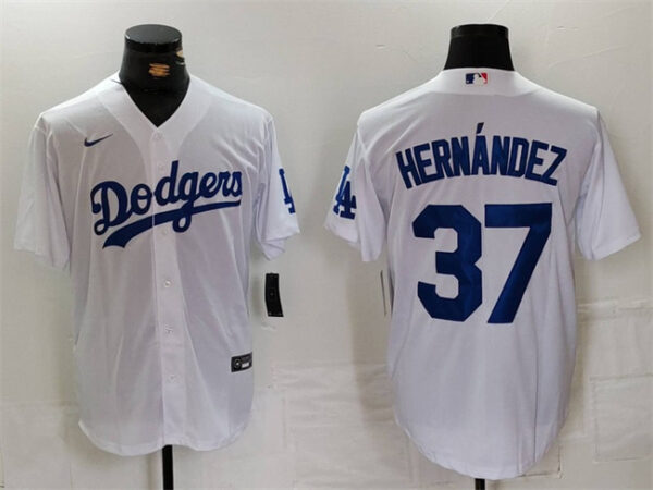 Men's Los Angeles Dodgers #37 Teoscar Hernandez White Cool Base Stitched Baseball Jersey