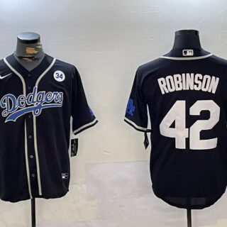 Men's Los Angeles Dodgers #42 Jackie Robinson Black 2024 World Series Cool Base Stitched Baseball Jerseys
