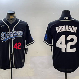 Men's Los Angeles Dodgers #42 Jackie Robinson Black 2024 World Series Cool Base Stitched Baseball Jerseys