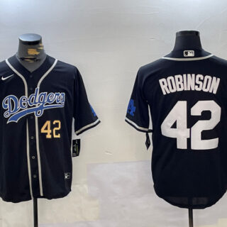 Men's Los Angeles Dodgers #42 Jackie Robinson Black 2024 World Series Cool Base Stitched Baseball Jerseys