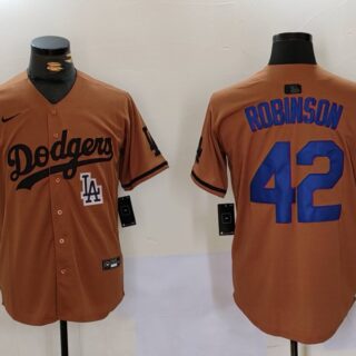 Men's Los Angeles Dodgers #42 Jackie Robinson Brown Cool Base Stitched Baseball Jerseys