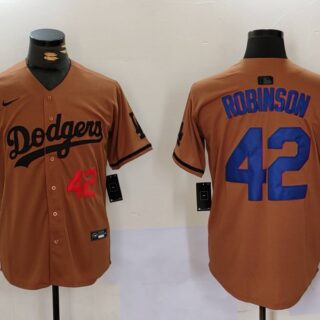 Men's Los Angeles Dodgers #42 Jackie Robinson Brown Cool Base Stitched Baseball Jerseys