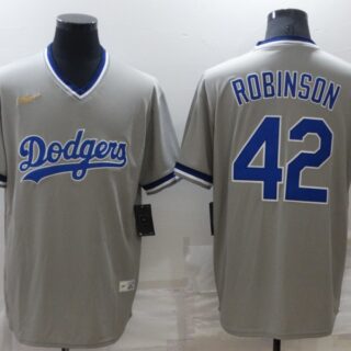 Men's Los Angeles Dodgers #42 Jackie Robinson Grey Stitched Baseball Jersey