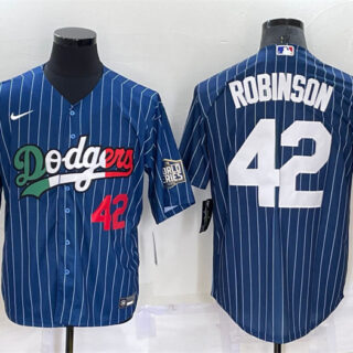 Men's Los Angeles Dodgers #42 Jackie Robinson Navy Mexico World Series Cool Base Stitched Baseball Jersey