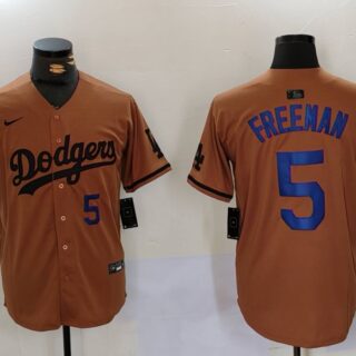 Men's Los Angeles Dodgers #5 5 Freddie Freeman Brown Cool Base Stitched Baseball Jerseys