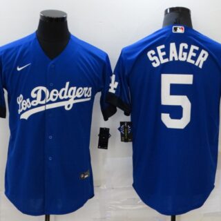 Men's Los Angeles Dodgers #5 Corey Seager Blue 2021 City Connect Cool Base Stitched Jersey