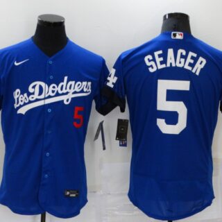 Men's Los Angeles Dodgers #5 Corey Seager Blue 2021 City Connect Flex Base Stitched Jersey