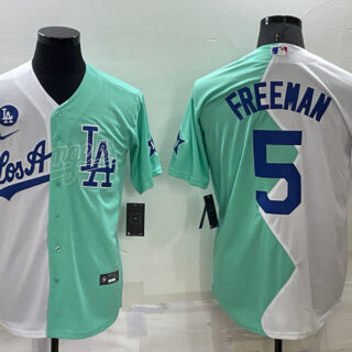 Men's Los Angeles Dodgers #5 Freddie Freeman 2022 All-Star White Green Cool Base Stitched Baseball Jersey