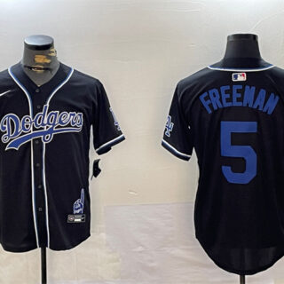 Men's Los Angeles Dodgers #5 Freddie Freeman Black 2024 World Series Champions Limited Stitched Baseball Jersey