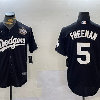 Men's Los Angeles Dodgers #5 Freddie Freeman Black 2024 World Series Cool Base Stitched Baseball Jerseys