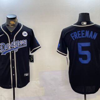 Men's Los Angeles Dodgers #5 Freddie Freeman Black 2024 World Series Cool Base Stitched Baseball Jerseys