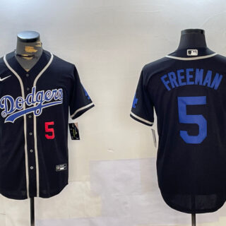 Men's Los Angeles Dodgers #5 Freddie Freeman Black 2024 World Series Cool Base Stitched Baseball Jerseys