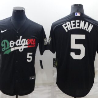 Men's Los Angeles Dodgers #5 Freddie Freeman Black Cool Base Stitched Baseball JerseyS
