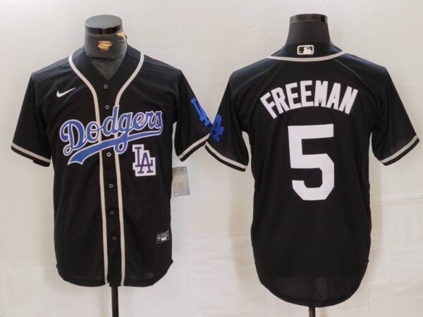 Men's Los Angeles Dodgers #5 Freddie Freeman Black Cool Base With Patch Stitched Baseball Jerseys