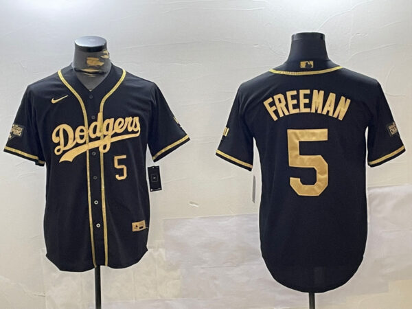 Men's Los Angeles Dodgers #5 Freddie Freeman Black Gold 2024 World Series Champions Limited Stitched Baseball Jerseys