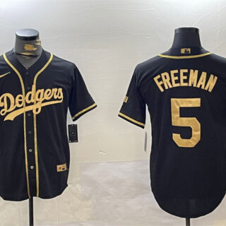 Men's Los Angeles Dodgers #5 Freddie Freeman Black Gold 2024 World Series Champions Limited Stitched Baseball Jersey